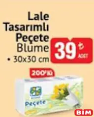 BLUME LALE TASARIMLI PEÇETE 30X30 CM 200'LÜ fiyat ve kampanya bilgisi